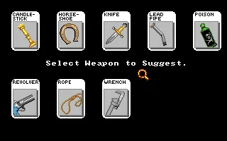 Clue: Master Detective Amiga Select a weapon to suspect.