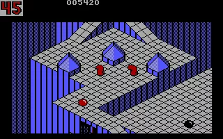 Marble Madness PC Booter A narrow path, and a few assorted enemies... (Tandy/PCjr)