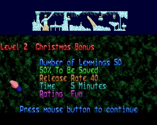 Xmas Lemmings Amiga Level 2 - overview.