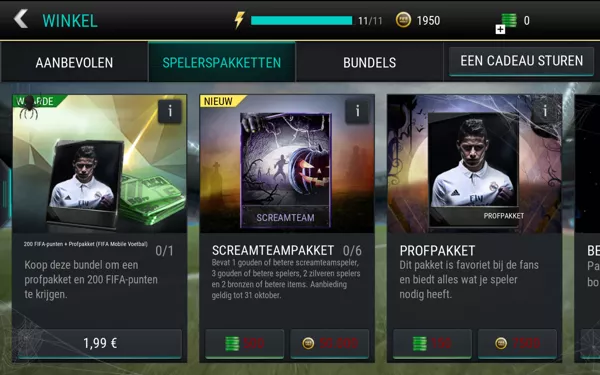 FIFA Mobile Android Items and packs in the store (Dutch version)