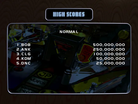 Worms Pinball Windows The high score table