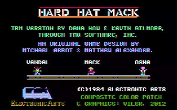 Hard Hat Mack PC Booter Title screen (CGA Composite patch)