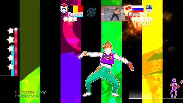 Just Dance 2017 Windows Competing against a video recording of another player.  The video is shown near the top of the screen.