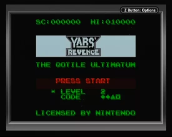 Yars&#x27; Revenge Game Boy Color Main Menu (code for the current level will be there)