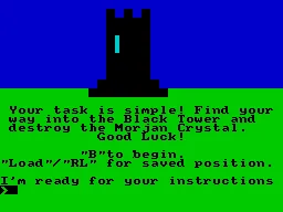 The Black Tower ZX Spectrum The start of part one&#x3C;br&#x3E;The game has not yet begin, the player has to type &#x27;B&#x27; to begin playing