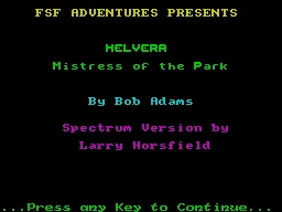Helvera: Mistress of the Park ZX Spectrum The title screen