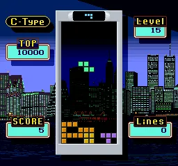 Super Tetris 2 + Bombliss (Genteiban) SNES Tetris - C Type. Level 15.