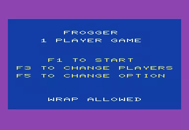 Frogger VIC-20 Game options