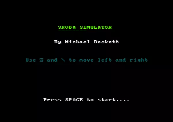Skoda Simulator Amstrad CPC Title screen.