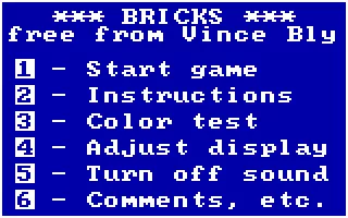 Bricks DOS The title screen and main menu