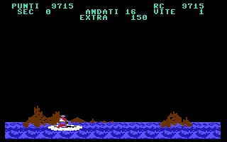 Mancopter Commodore 64 At the end of the first part of the game. Phew! Now that was a really close call. (Italian version)