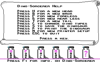 Dino-Sorcerer DOS Help screen (CGA)