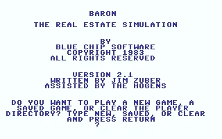 Baron: The Real Estate Simulation Commodore 64 Title screen (v2.1)