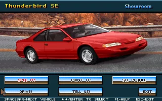 Ford Simulator 5.0 DOS Main Menu - Thunderbird SE