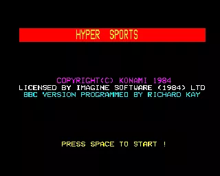 Hyper Sports BBC Micro Title screen
