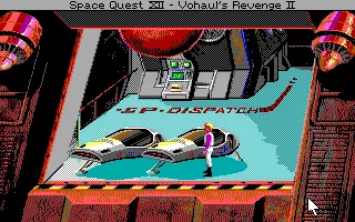 Space Quest IV: Roger Wilco and the Time Rippers DOS Time pods nearby. (EGA/Tandy)