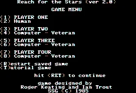 Reach for the Stars: The Conquest of the Galaxy Apple II Game menu