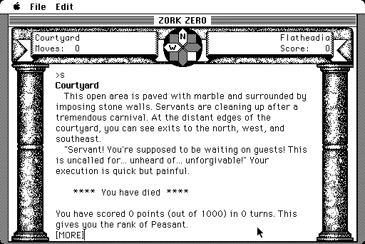 Zork Zero: The Revenge of Megaboz Macintosh One move and i died