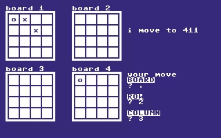 0 and x Commodore 64 Game screen