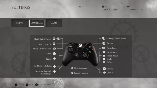 Ryse: Son of Rome Xbox One Game settings