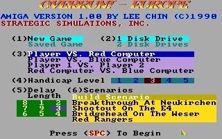 Overrun! Amiga Game options.