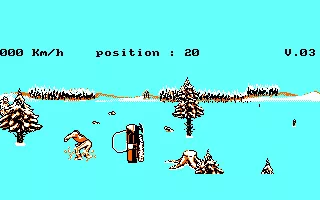 Harricana: International Snowmobile Race - Quebec-Canada 90 Amstrad CPC Getting out of the snowmobile into the snow (in French)