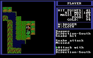 The Kingdom of Syree II: Black Magic DOS Fighting a snake near a forest.