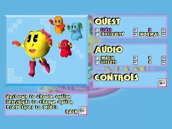 Ms. Pac-Man: Quest for the Golden Maze Windows Options screen