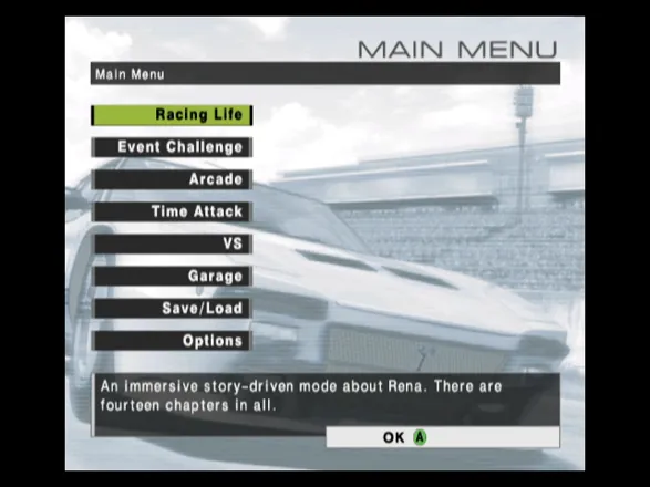 R:Racing Evolution GameCube The main menu