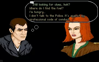 Guilty DOS The dialogue screen with multiple-choice sentences.