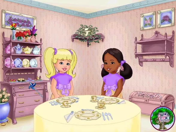 Shelly Club Windows Tea Party: The player can change the girl&#x27;s clothes and prepare the table by selecting items from the dresser on the left