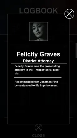 Hidden Agenda PlayStation 4 Smartphone screen (Android) - Checking the current character info on Felicity Graves