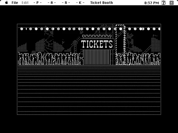 At the Carnival Macintosh Ticket Booth (B&#x26;W)