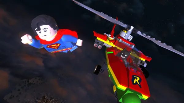 LEGO Batman 2: DC Super Heroes Windows Superman and Batman in Robin&#x27;s helicopter to the rescue