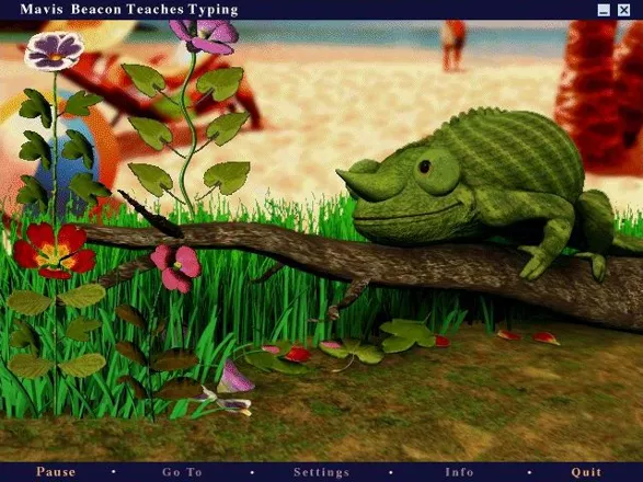 Mavis Beacon Teaches Typing: Version 8 Windows Chameleon Picnic: As a little reward the flowers bloom at the end of a successful run. This is followed by the stats screen giving the player&#x27;s accuracy, words per minute and error count