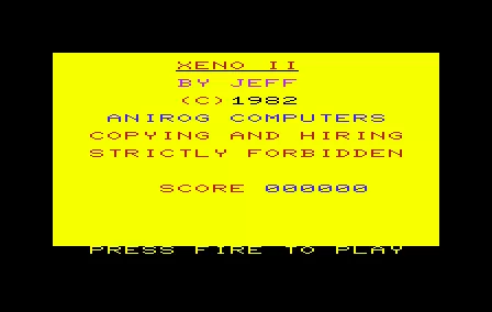 Xeno II VIC-20 Title screen.
