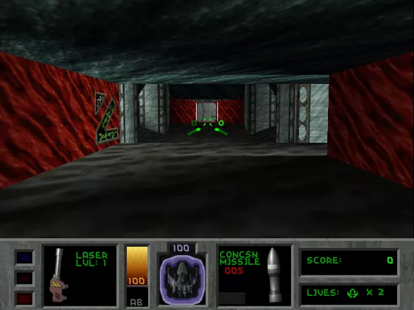 Descent II DOS Game start (3Dfx Voodoo patch from Parallax/Interplay, running in DOSBox w/ nGlide).