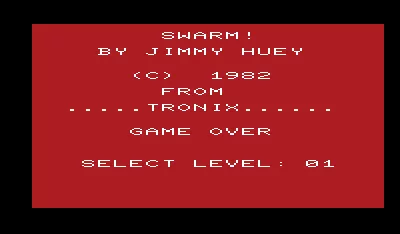 Swarm! VIC-20 Title screen and level select.