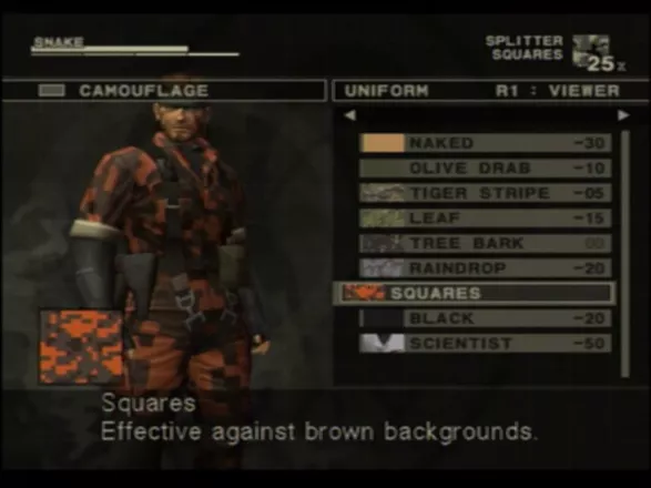 Metal Gear Solid 3: Snake Eater PlayStation 2 Select the right uniform to best blend with the surroundings
