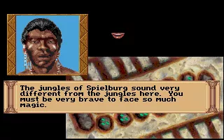 Quest for Glory III: Wages of War DOS Playing Awari and talking - I just love the phrase &#x22;jungles of Spielburg&#x22;. ;)