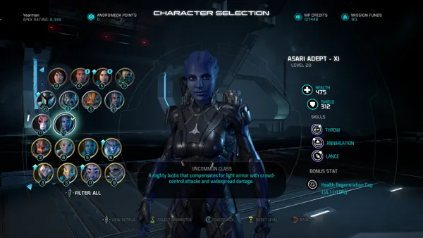 Selecting the Asari for my next mission.