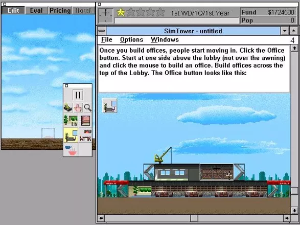 SimTower: The Vertical Empire Windows 3.x The Interactive Demo uses multiple windows and takes the player through the early stages of construction 