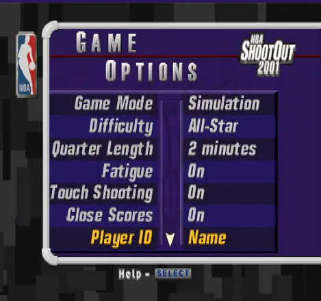 NBA ShootOut 2001 PlayStation Game Options