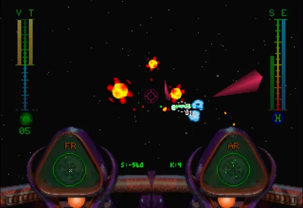 BattleSphere Jaguar Fighting against a group of enemy fighters and superships.
