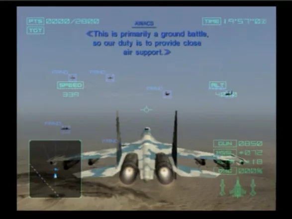 Ace Combat 04: Shattered Skies PlayStation 2 Igniting the thrusters on your SU-35 Fighter to faster reach the ground objectives that await in the desert