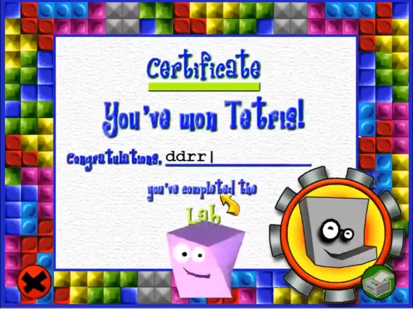 Kids Tetris Windows The certificate for winning a level.