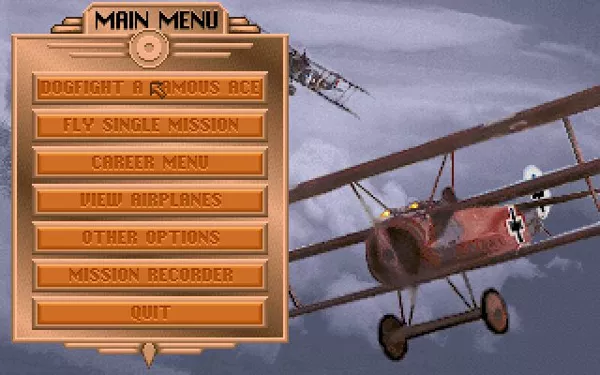 Red Baron with Mission Builder DOS Main Game: The main menu is the same as the original &#x3C;i&#x3E;Red Baron&#x3C;/i&#x3E;