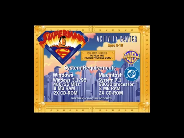 Superman Activity Center: Hidden Profiles Windows 3.x The title screen