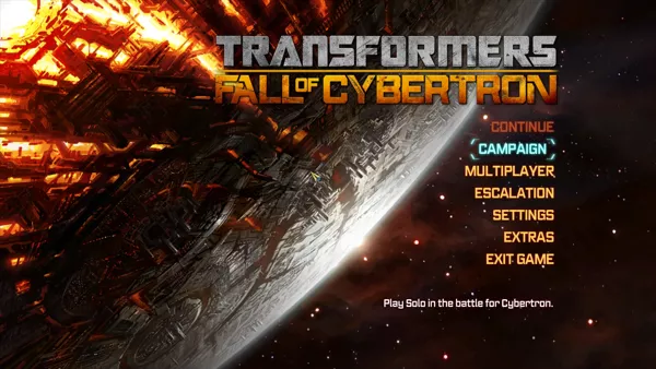Transformers: Fall of Cybertron Windows Main menu
