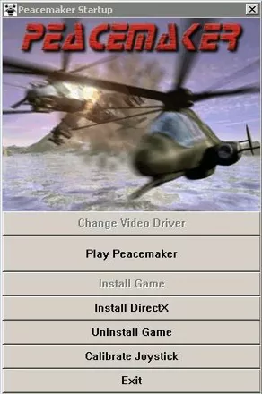 Peacemaker: Protect, Search &#x26; Destroy Windows When the CD is inserted it autoloads to this screen. The same screen is used to initiate the game&#x27;s installation with the &#x27;Play&#x27; option being replaced with an &#x27;Install&#x27; option